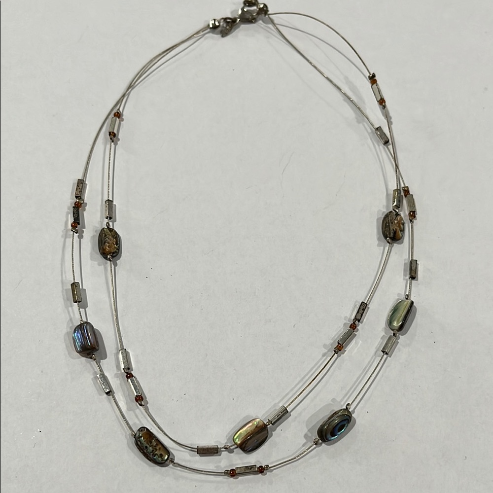 Elegant Silver and Brown Beaded Necklace. Avon”